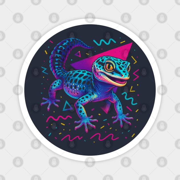 Retro Neon Mack Snow Leopard Gecko Magnet by Reptiq's Store